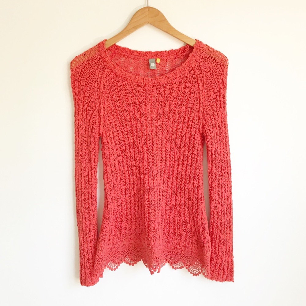 ANTHROPOLOGIE Scallop Lace Hem Knit Sweater